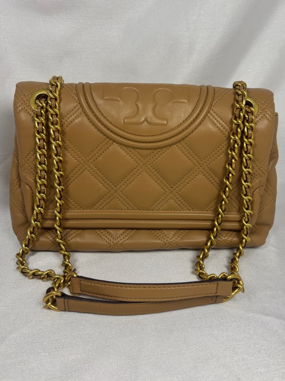 Tory Burch Quilted Leather Shoulder Bag - Camel with Gold Chain